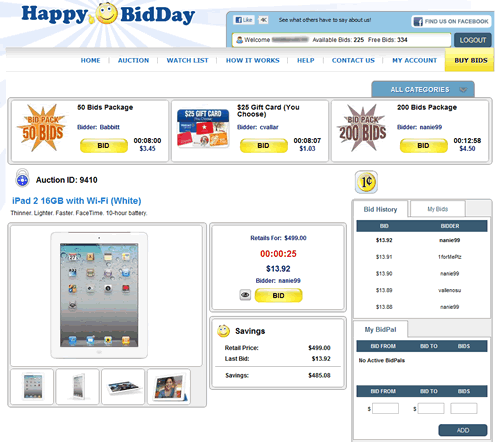 iPads at Penny Auction Site HappyBidDay.com