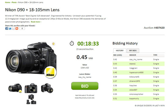 Nikon Camera on Auction at Penny Bidding Site Bid Rivals.com